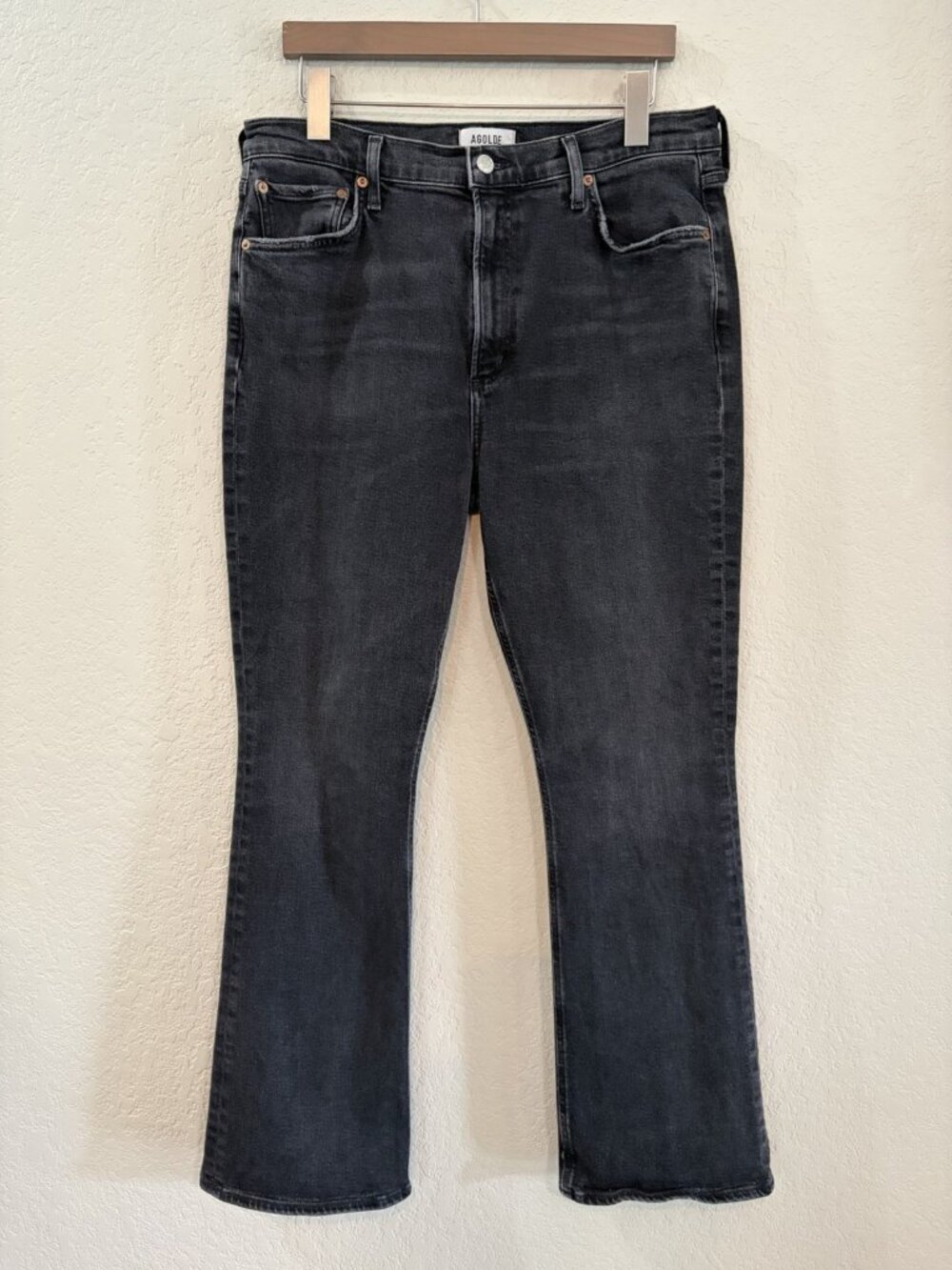 Agolde Black Denim Jeans Nico High Rise Slim Boot Sz 32 In Hotline Color
